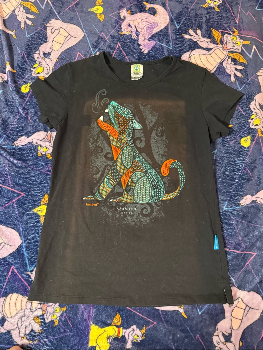 Oaxaca Mexico Cat AlebrijeGraphic Tee - Black with Teal & Orange